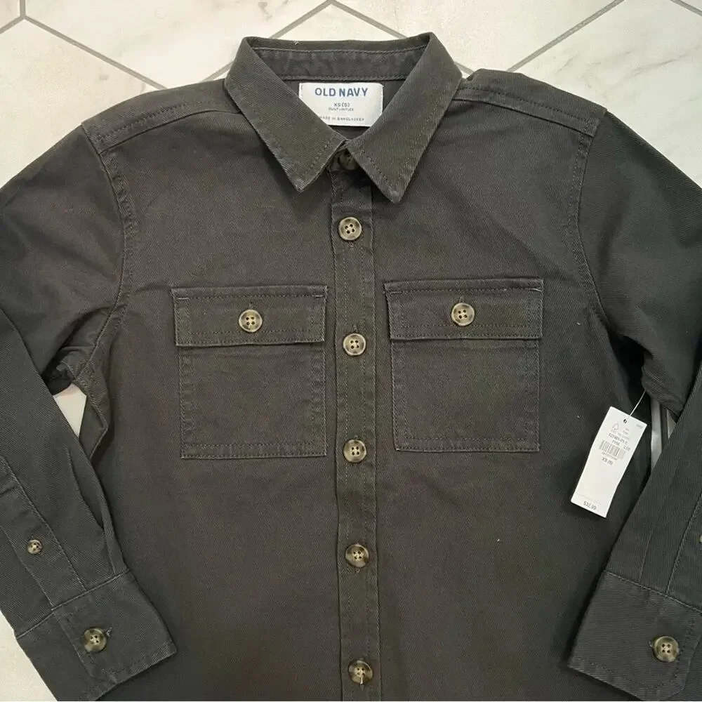 NWT Old Navy Long-Sleeve Utility Pocket Twill Shirt for Boys Size XS 5
